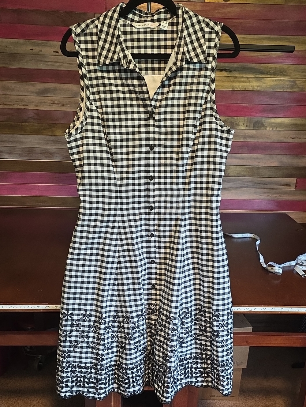 Isaac Mizrahi Black and White Gingham Sleeveless Button-Front Midi Dress